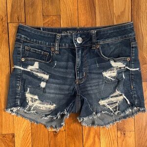 American Eagle Outfitters Dark Blue Ripped Jean Shorts